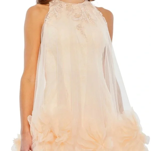 Mac Duggal 11294 NWT HALTER NECK FLOWY PETAL A LINE MINI DRESS - Picture 3 of 7